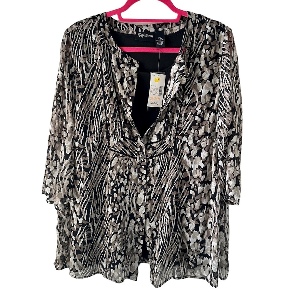 Maggie Barnes Women's Top Twin Set Black & Grey & Tan Size 0X(14-16)